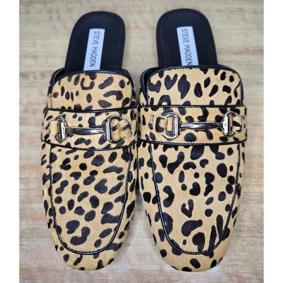 Steve Madden Rylie Mules Women's 8M Leopard Print Cow Hair Vegan Leather Slip On - Picture 3 of 8
